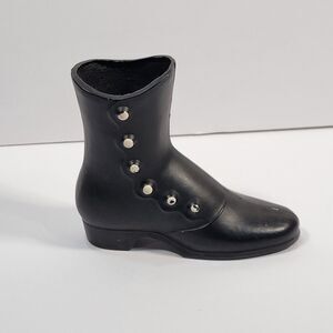 EMIG 1960's Ceramic 5" Tall Black White Button Up Victorian Boot Vase Planter